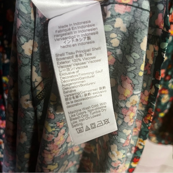 J.Crew Green V-Neck Smocked Long Sleeve Floral Dress Size Large - Picture 5 of 7